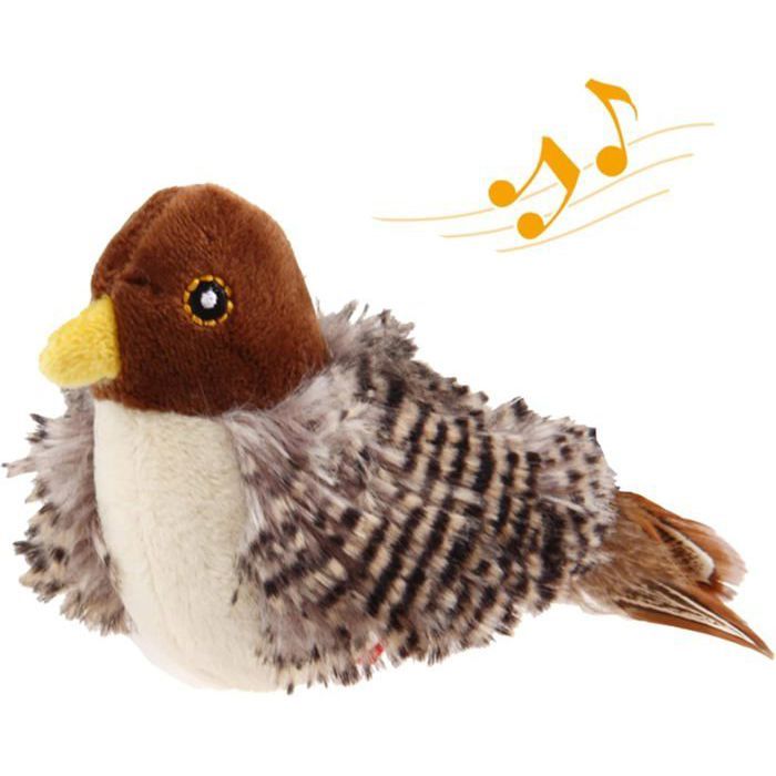 Jouets interactifs pour chats dintérieur avec son doiseau électronique peluches et plumes pour stimuler len PELUCHE POUR ANIMAL