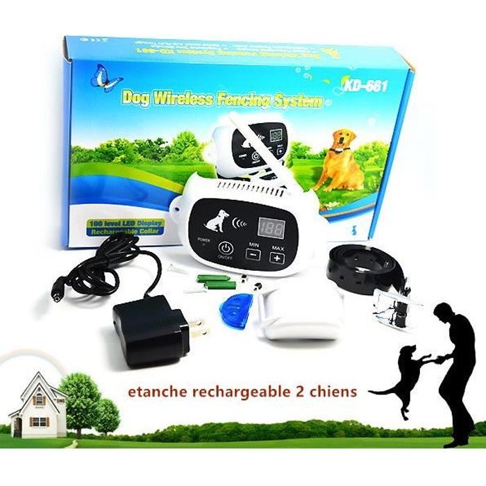 Clôture anti fugue - Rechargeable - 2 chiens - Système électronique - Extérieur - Waterproof