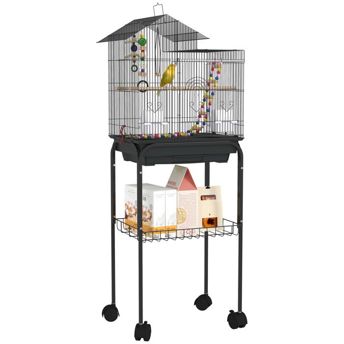 Cage à oiseaux - PawHut - 2 mangeoires 2 perchoirs - 46 x 36 x 120 cm - pour perruche calopsitte conure pinson canaris