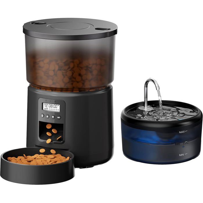 Distributeur Croquettes Chat Automatique Et Fontaine: Distributeur Croquettes Chien Et 24L Fontaine A Eau Chat - 3L Mangeoi[YF100]