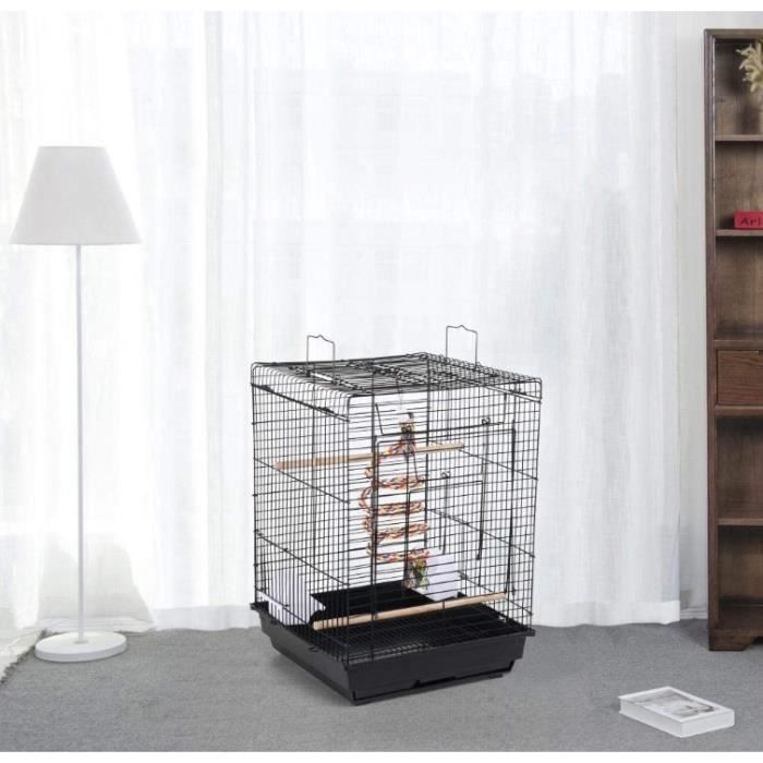 Cage à Oiseaux Portable 40*40*58cm avec 2 Mangeoires 3 Perchoirs Cage pour Perruche Calopsitte Conure Pinson Canaris