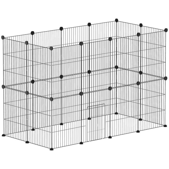 Enclos pour animaux - PawHut - 24 panneaux - pour lapins cochons dinde hérissons - grillagés en acier - 120 x 60 x 80 cm - noir