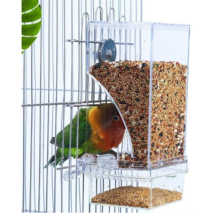 Mangeoire automatique pour cage à oiseaux mangeoires pour perruches avec perchoir sans désordre récipient à graines à suspendre
