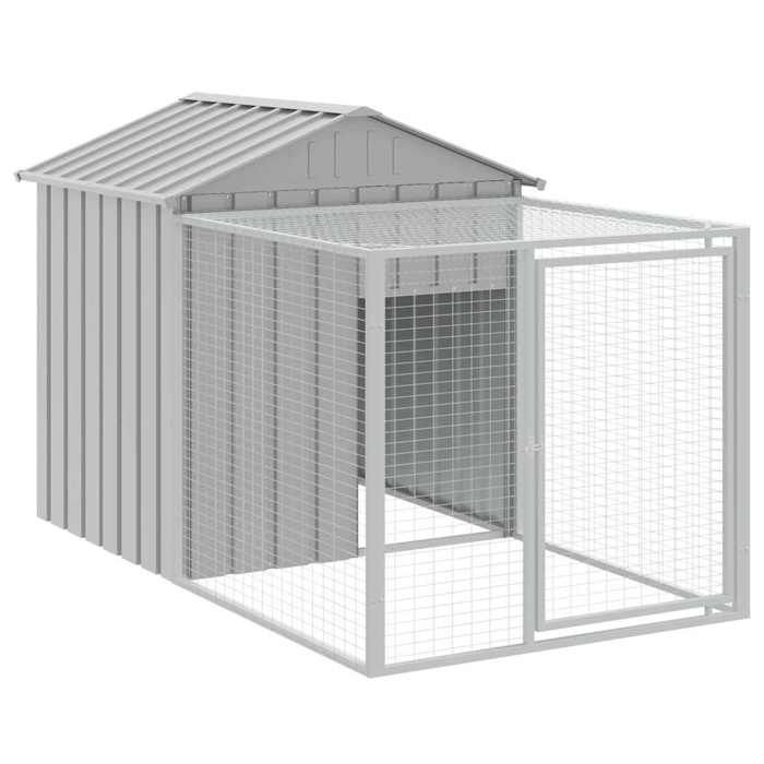 Poulailler enclos cage poules avec cour clair 117 x 201 x 123 cm acier galvanisé gris 02_0043958