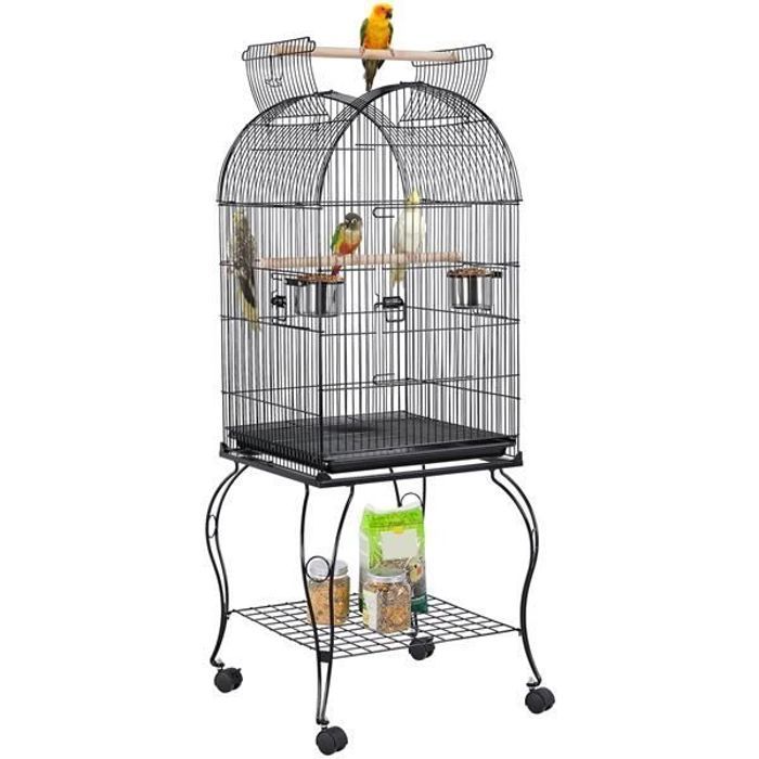 Cage Oiseaux Volière à Roulettes pour Canaries Perroquet Perruches 59 x 59 x 150 cm Yaheetech