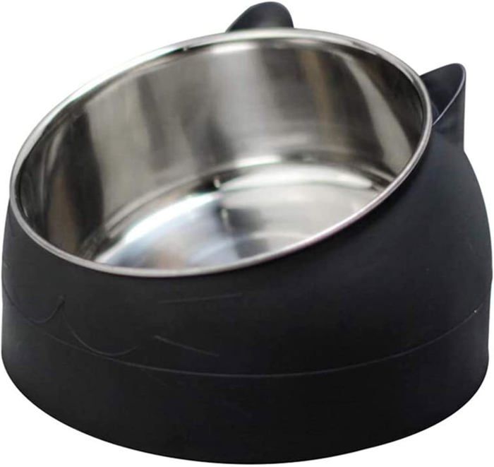 Gamelle en acier inoxydable pour chat - Gamelle à eau pour chat - Multifonction - Pour nourriture et eau - Noir 200ML