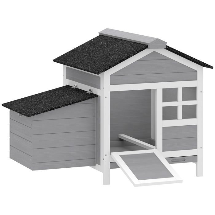 Poulailler - PawHut - avec plateau coulissant et nid - pour 4 poules - avec fenêtre en acrylique plateau coulissant - en bois -gris
