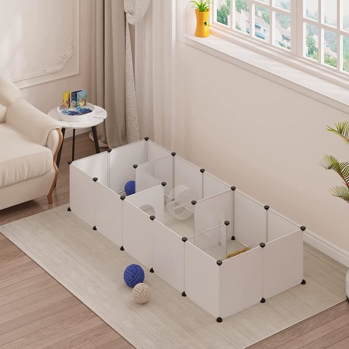 EUGAD Enclos Modulable Cage Cochon dIndeLapinHamster Enclos Intérieur DIY 175x75x35cm Blanc+Transparent 0047WL