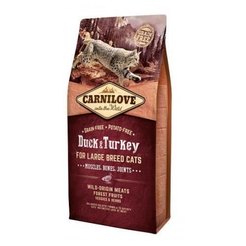 Croquettes pour chat adulte de grande race sans céréales ni pommes de terre - Carnilove - Canard et dinde - 2 kg
