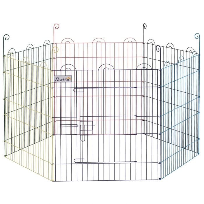 Enclos pliant - PawHut - pour chiens petits animaux intérieur et extérieur - 6 panneaux avec porte - Ø 120 x 60 cm - multicolore
