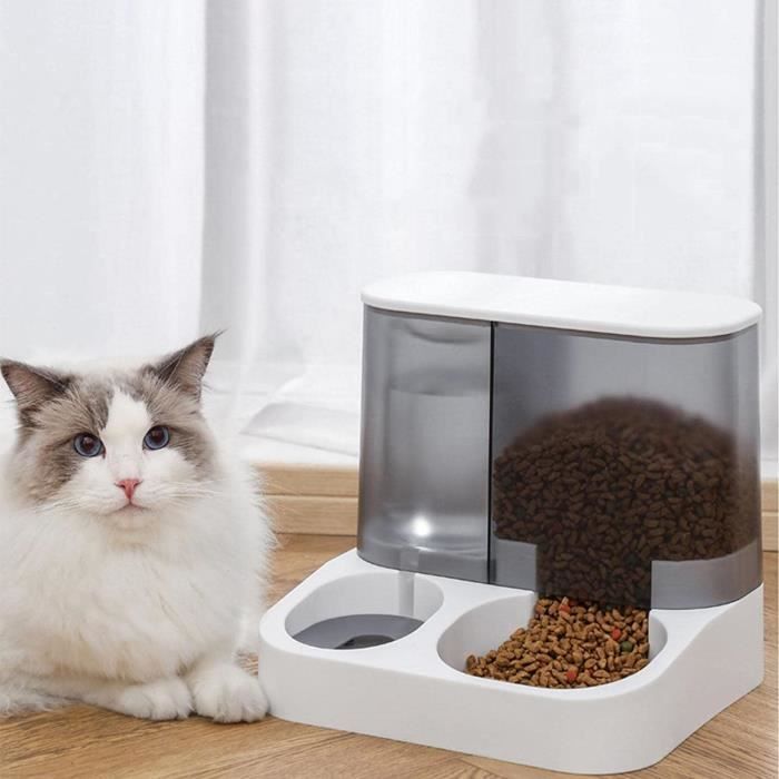 Distributeur automatique tout-en-un nourriture et eau pour chat et chien – ABS/PET alimentaire gris