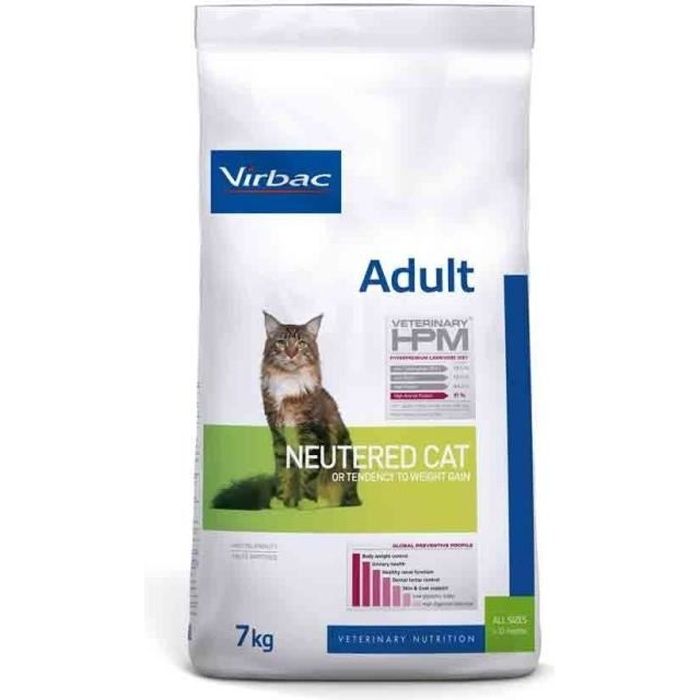 Croquettes - Virbac - Veterinary HPM Neutered Chat Adulte - 7kg - Faible en glucides - Riche en protéines