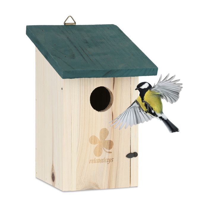 Relaxdays Nichoir d’extérieur pour oiseaux diamètre du trou d’envol : 35 mm mésanges/moineaux accrocher nature/vert