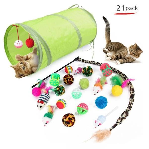 Jouet Chat 21PCS Jouets pour Chat Chat Teaser JouetDe Boule De Chat Tunnel Chat Jeu pour Chaton