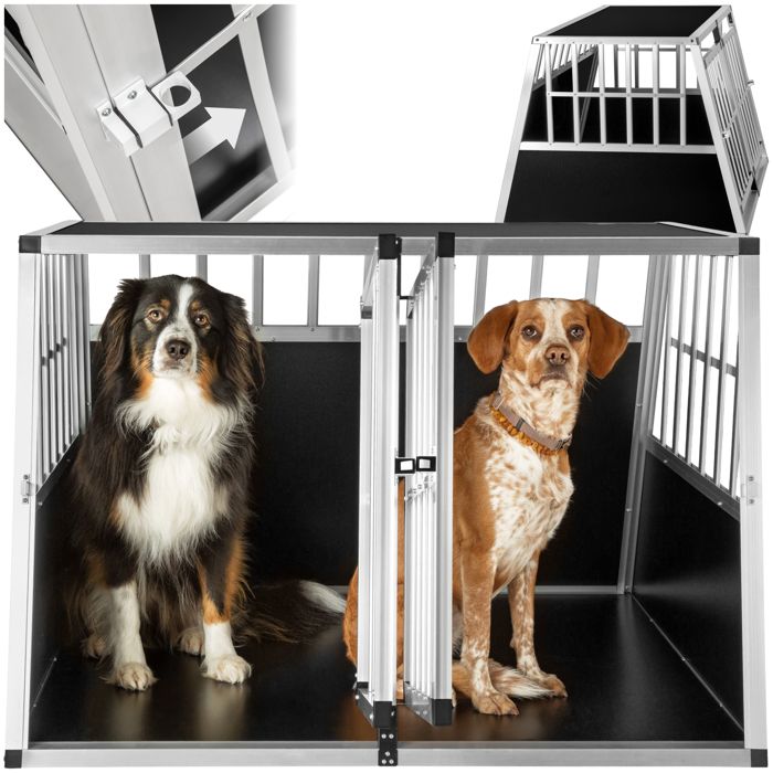 Cage de transport - TECTAKE - Caisse de transport double pour chien aluminium solide avec coins arrondis 104 x 905 x 69 cm - Noir