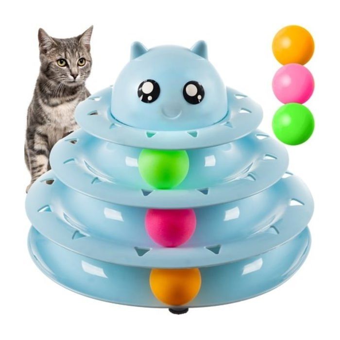 ®RisingFF Jouet pour chat - Balle dactivation / Tour à balles pour chats Bleu