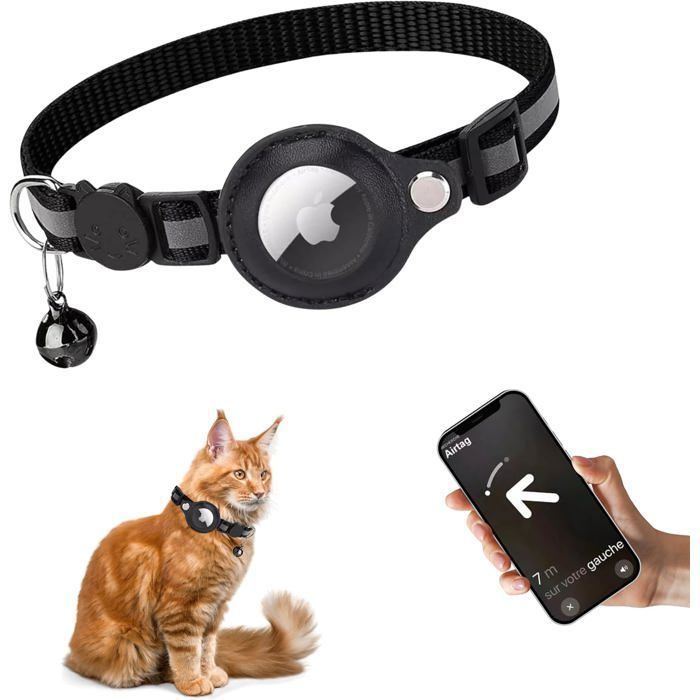 Collier GPS pour chat avec traceur anti-perte intégré compatible avec les boîtiers AirTag et doté dun  positionnement global-noir