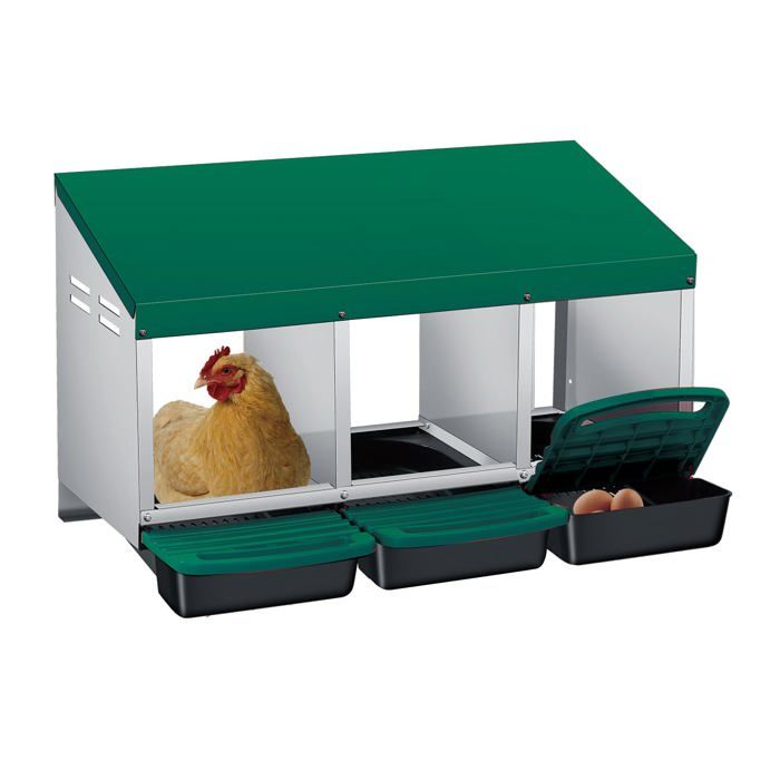 Pondoir pour Poules Nichoirs 3 cases avec perchoir et Triple bac de recyclage des œufs- Antirouille /Étanche/ Ventilé - Vert