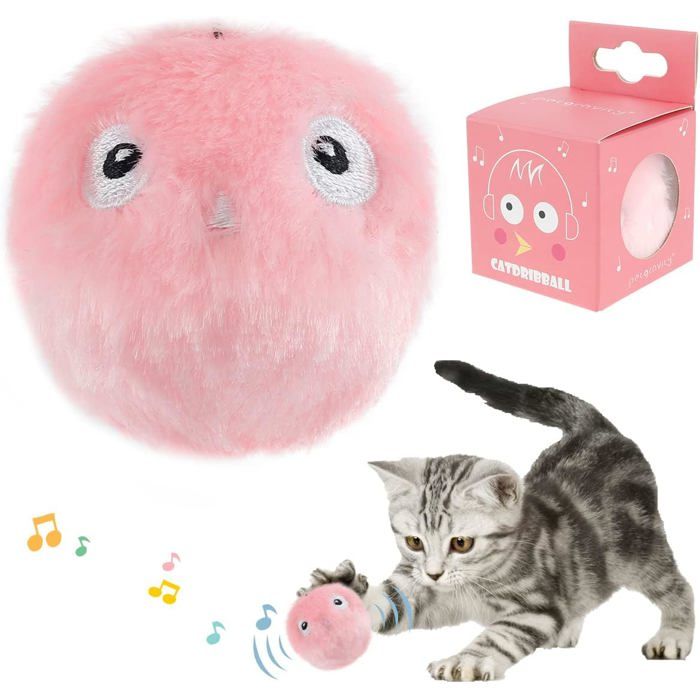 Jouet pour Chat interactif avec Les cris des Oiseaux Grenouilles et grillons Balles pour Chats en Peluche chasser(Rose )