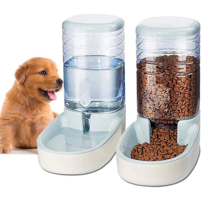 Distributeur Croquettes Chat Chien Automatique 2 Unités 3.8 L Gamelle à Nourriture et à Eau pour Animaux de Compagnie (Gris)