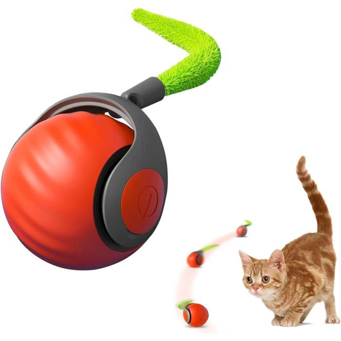 Jouet interactif intelligent pour chat dintérieur avec queue de plumeballe mobile rechargeable à 2 vitesses pour chats chiens