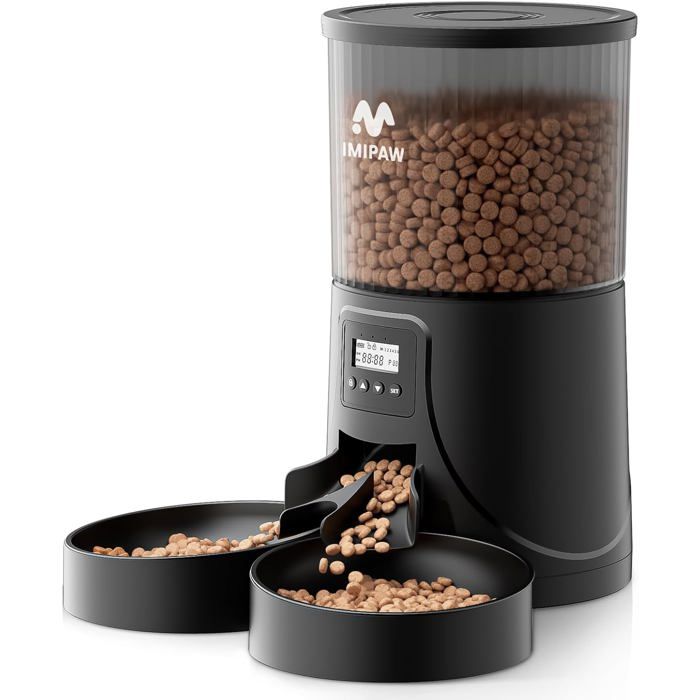 Distributeur Croquettes Chat Automatique 4L Double Bols Minuterie Programmable 1–6 Repas