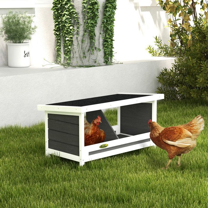 Pondoir nichoir pour poules 3 emplacements avec toit asphalte structure en bois 66 x 37 x 34 cm gris noir