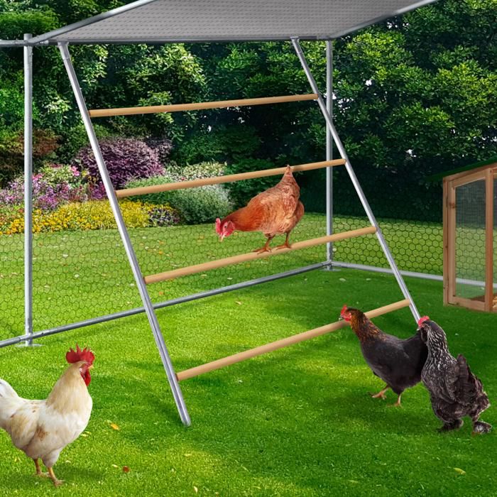 IDMARKET Grand perchoir pour poules 4 niveaux en bois compatible enclos