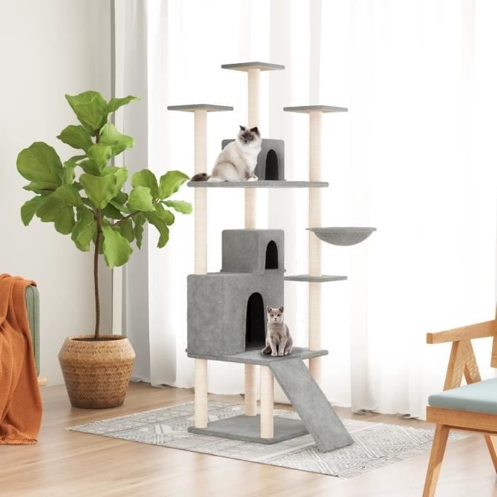 171685 vidaXL Arbre à chat avec griffoirs en sisal Gris clair 175 cm