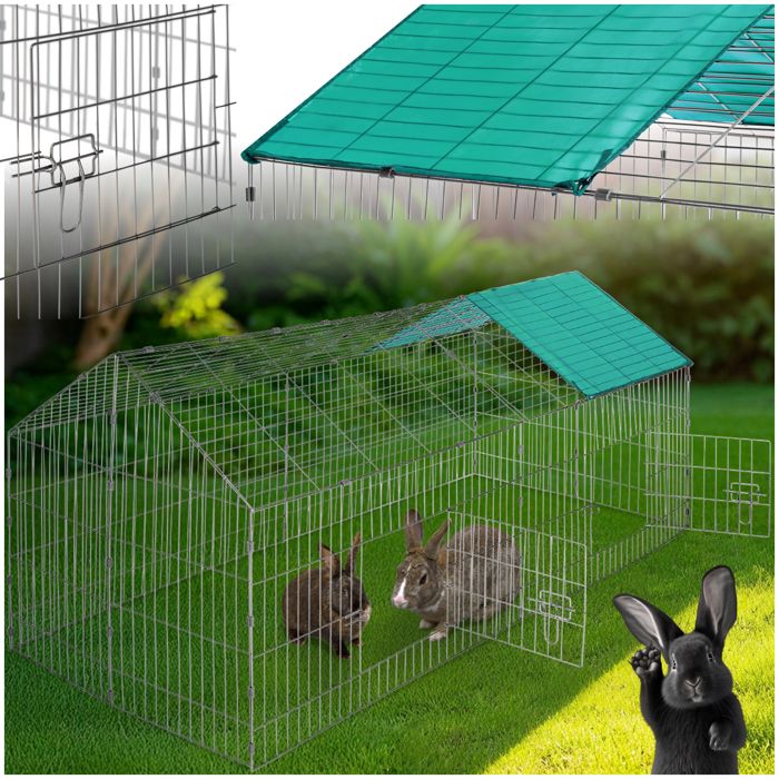 POULAILLER - TECTAKE - Parc d’Extérieur à Lapins et Petits Rongeurs avec 1 Toit en Métal 180 cm x 75 cm x 75 cm - Vert