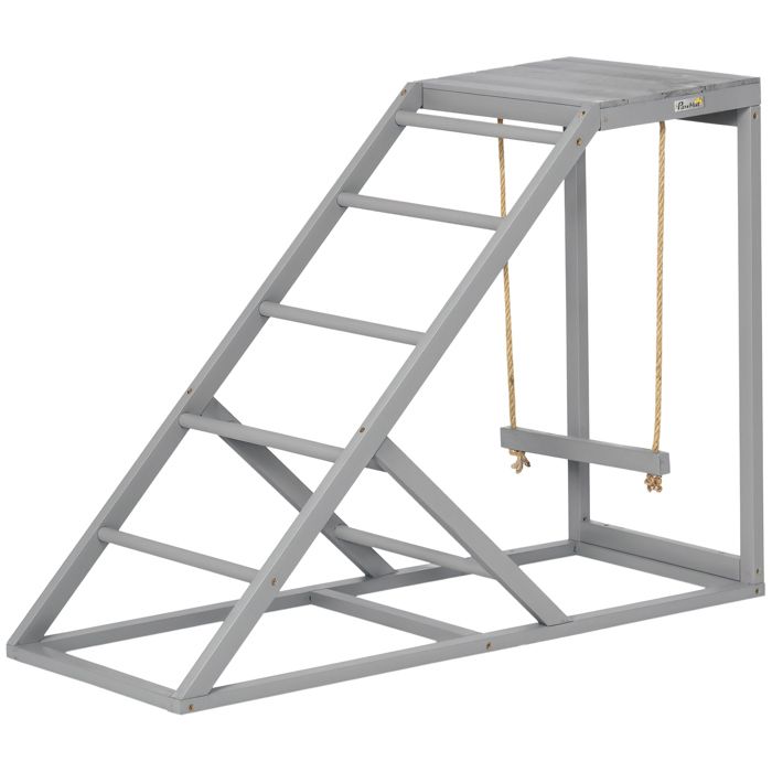 Perchoir en bois pour poule - PawHut - avec balançoire échelle plateforme - 96 x 40 x 71 cm - gris
