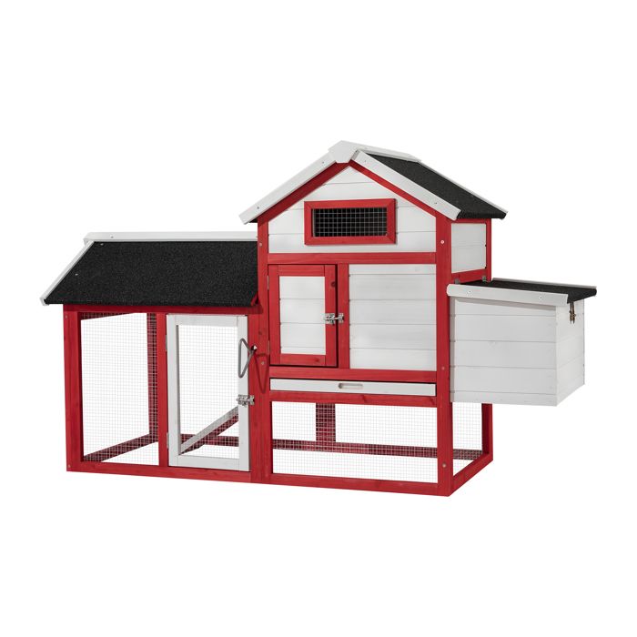 Wiltec Poulailler avec Nichoir Enclos et Pondoir – 1155 x 520 mm – en Bois sapin – Toit bitumé – avec Grillage et Bac à crottes – M