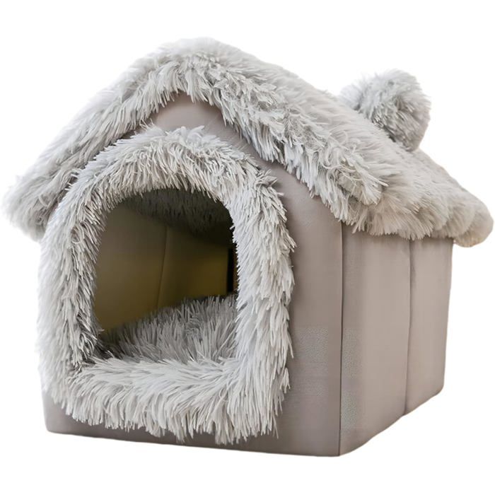 Niche pour chien niche douillette et confortable pour chat avec coussin amovible igloo en peluche lavable - 42 x 35 cm