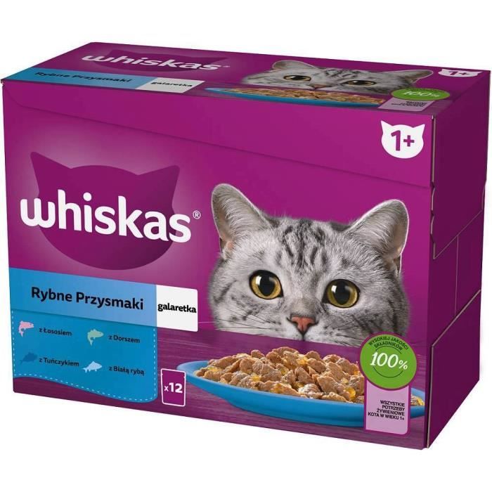 Nourriture humide pour chat - WHISKAS - Gelée - 12 sachets de 85 g - Riche en zinc - Acides gras oméga-6