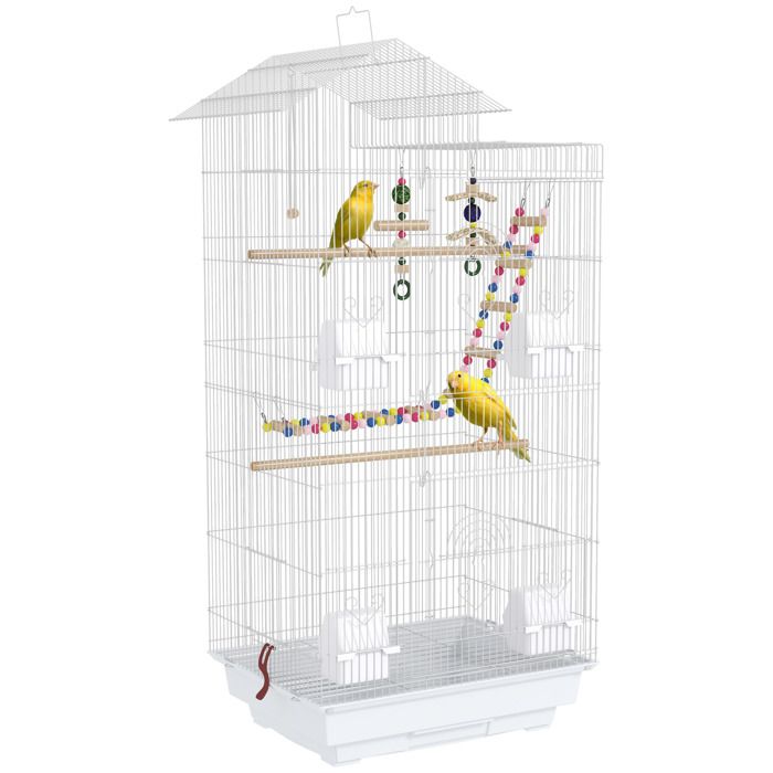 Cage à oiseaux - PawHut - 4 mangeoires 3 perchoirs - 46 x 36 x 100 cm - pour perruche calopsitte conure pinson canaris