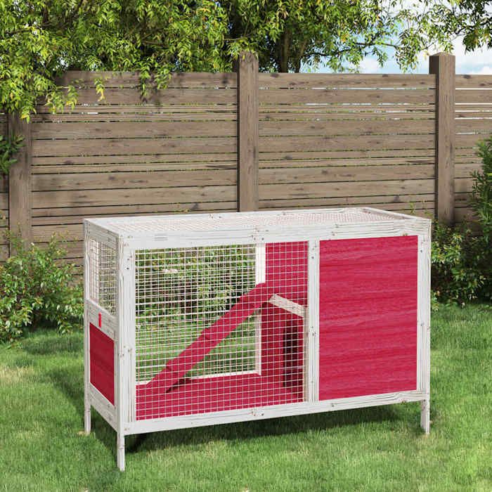 Rouge Clapier/Enclos/Cage Conception ventilée rouge 103x44x695 cm bois de pin massif A547