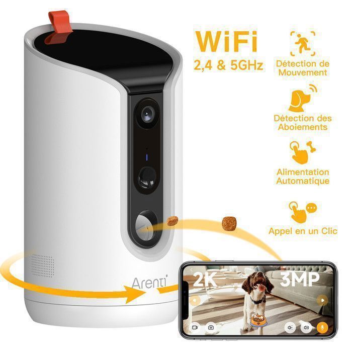 ARENTI Caméra Surveillance avec Distributeur Croquettes Chat Automatique 3MP Caméra pour Chat/Chien Audio BidirectionnelDétection