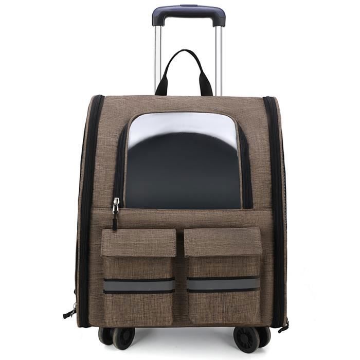 Sac Transport Chat Chien(15KG) Sac à Dos de Voyage Deluxe pour Animaux de Compagnie avec roulettes PANIER DE TRANSPORT