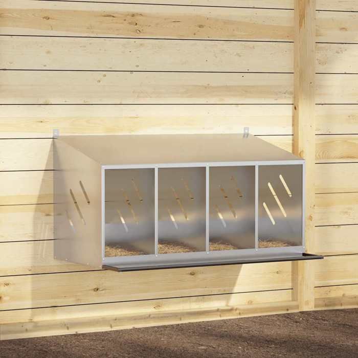 vidaXL Nichoir de poules avec 4 compartiments Métal argenté galvanisé nichoir à poules pondeuses boîte à œufs pour poules 864344