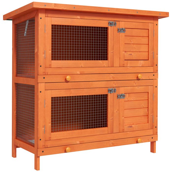 PawHut - Cage à lapin - Bois - 90x45x90cm - Bois naturel