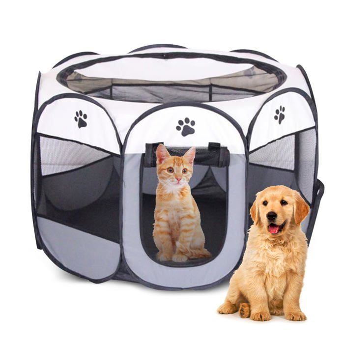 Parc Pliable pour Animaux de Compagnie 74x74x43cm - Enclos Portable-Intérieur et Extérieur (Gris)