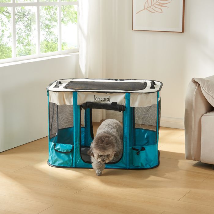 Parc pliable pour chiens - Mörbylånga - 80 x 60 x 55 cm - Bleu - Beige