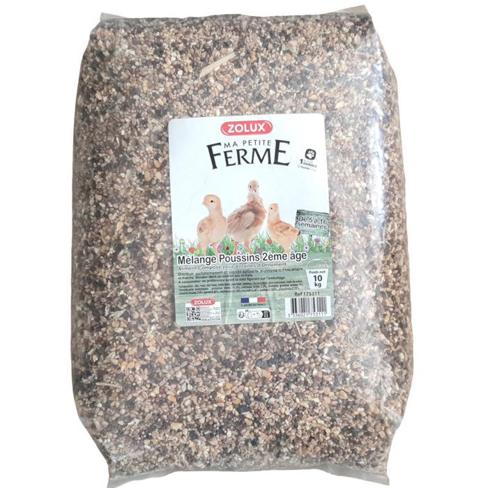 Aliments composé mélange poussin 2eme âge 10kg basse cour - zolux