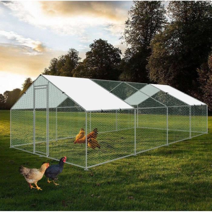 Poulailler - Bc-elec - RA-382 - 3x8x2m - Acier galvanisé - Toit waterproof - Enclos grillagé