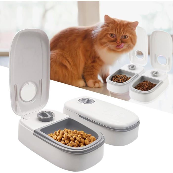 Distributeur automatique de nourriture - 2 repas - Avec minuterie de 48 heure - Distributeur de nourriture sèche et humide de 350