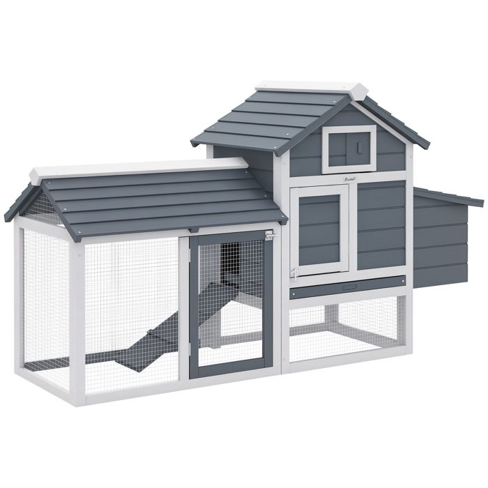 Poulailler - PawHut - cottage cage à poules sur pied multi-équipement habitat extérieur - bois sapin - 1505x54x87cm