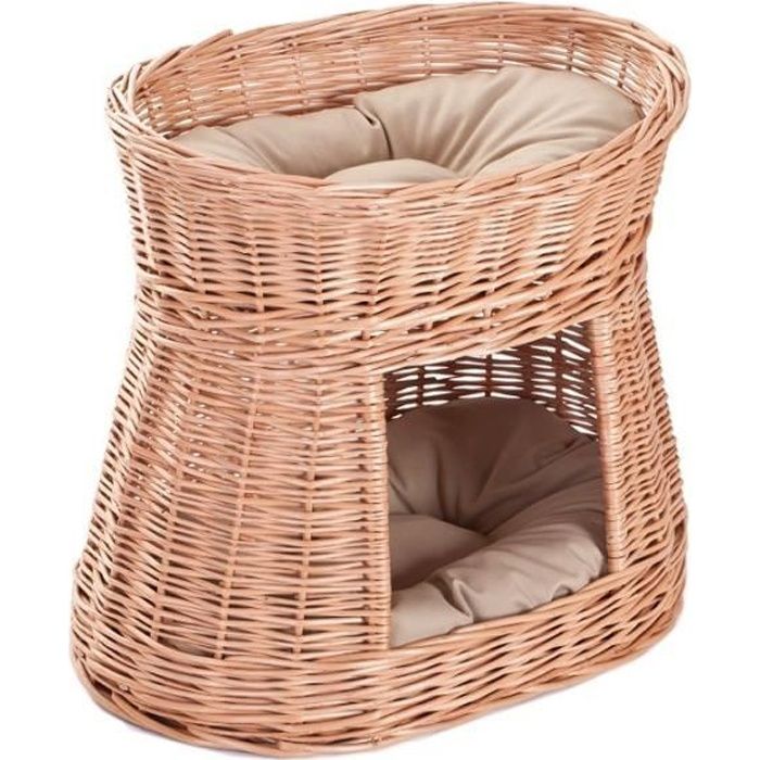 Litniche en osier  avec coussins pour chat Panier maison en osier à deux étages tour pour chat