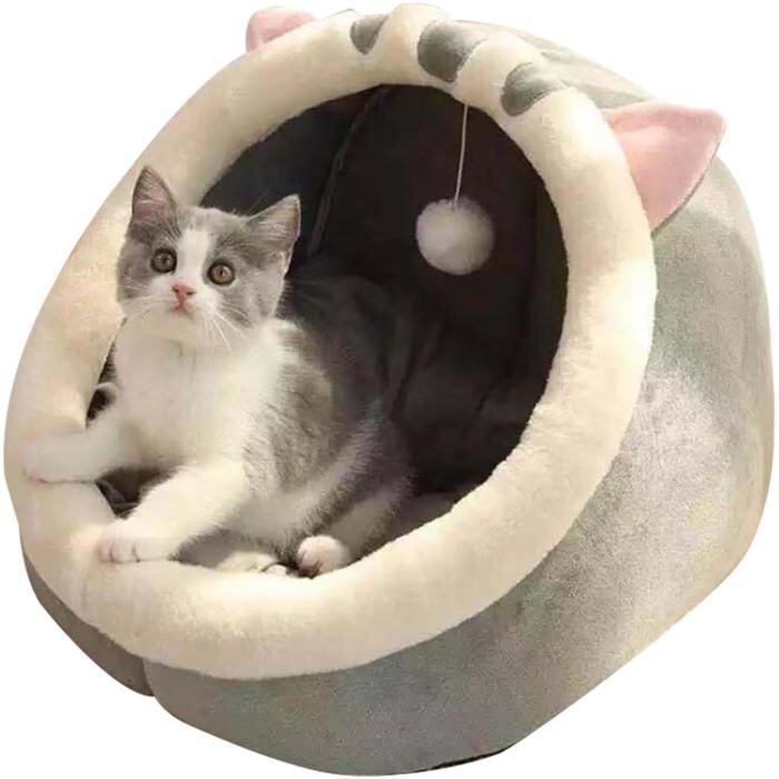 Benares Lit pour Chat - Tapis De Grotte Lavable  Lit Niche pour Chat Dintérieur  Lit pour Chat Grotte De Chat Maison 31*30*28 cm