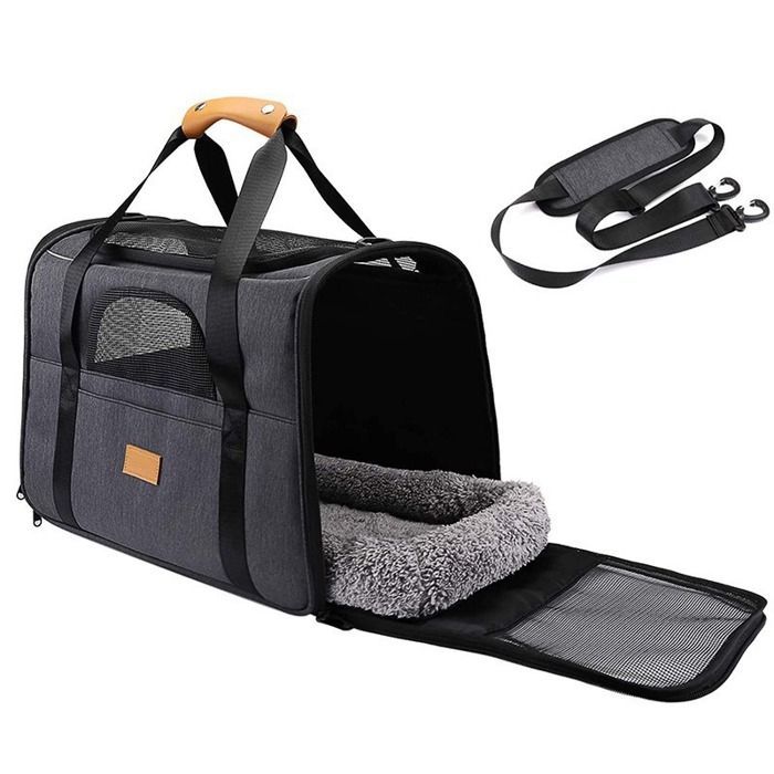Caisse de Transport Chat Respirant et Pliable Cage avec Matelas en Peluche (Accepté au Maximum 15lbs/7kg，44 * 31 * 34cm)