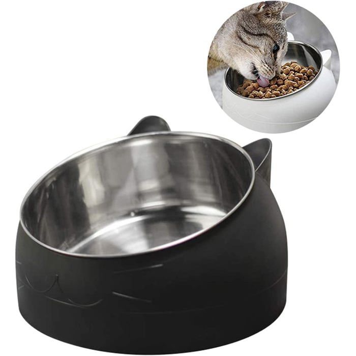 Bol Incliné INOX Surelevé pour Chien/Chat - Gamelle Anti-Gloutonnerie Facile à Nettoyer Design Ergonomique (Noir)